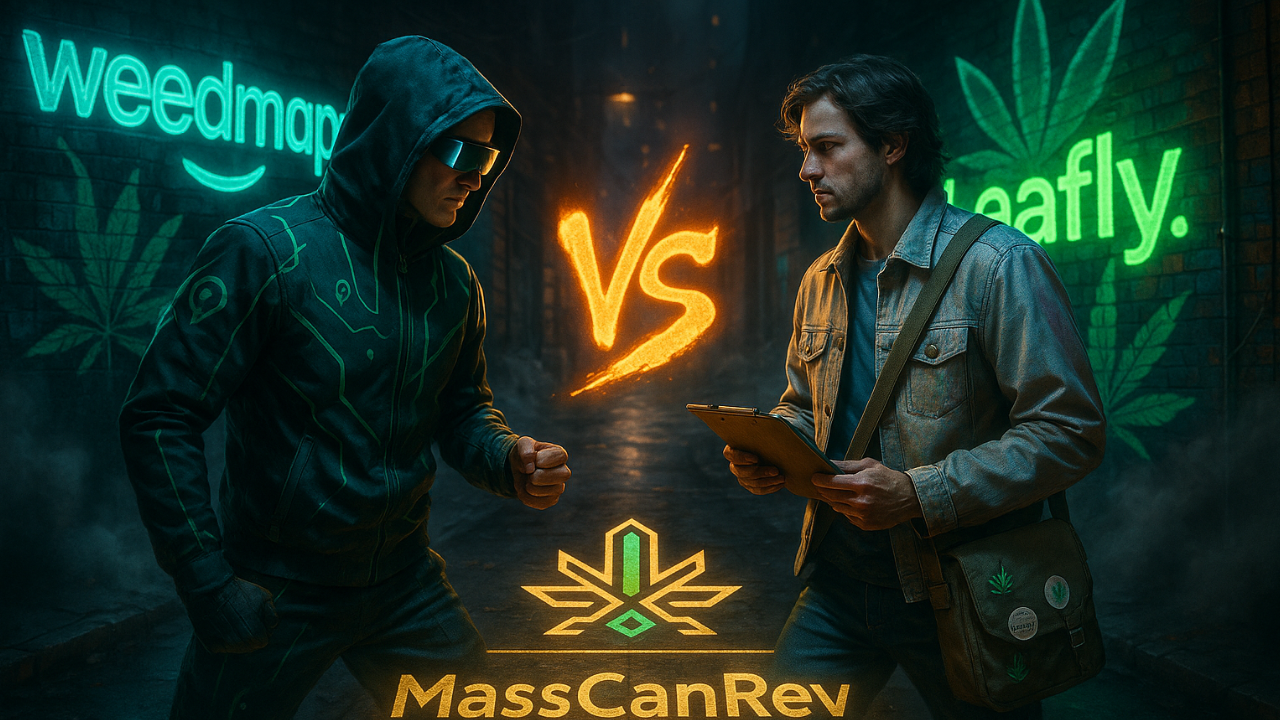 Weedmaps vs Leafly masscanrev cannabis directory listing platform